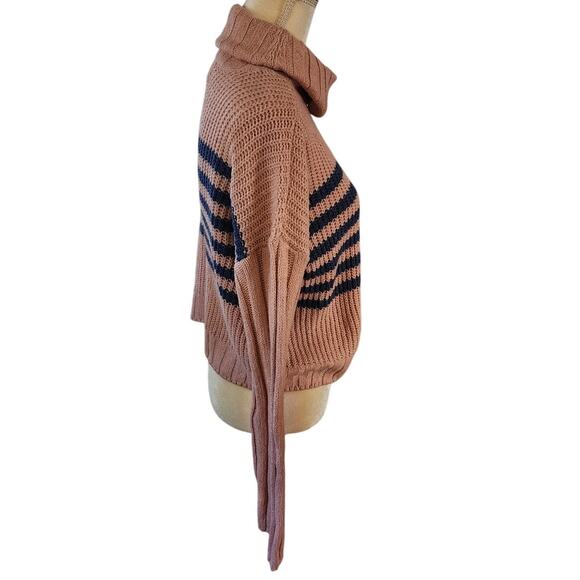 So Pink Blue Striped Ribbed  Pullover Turtle Neck Knit Sweater Small NWT - Picture 3 of 6